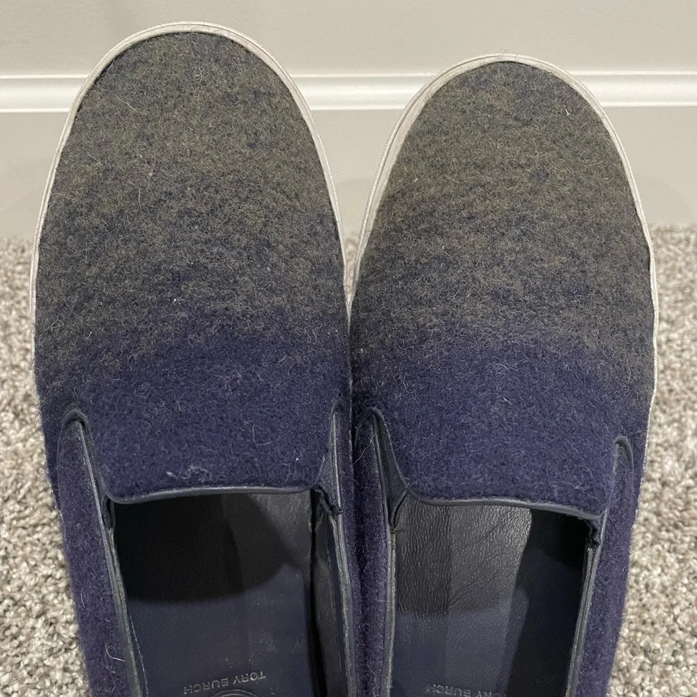 Tory Burch blue/green ombré slip on loafers, size 8.5
